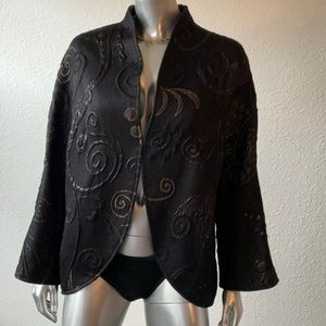 Lafayette 148 Evening Jacket. Sz 16. Black. Embroidery  lined. Wool/silk plus.